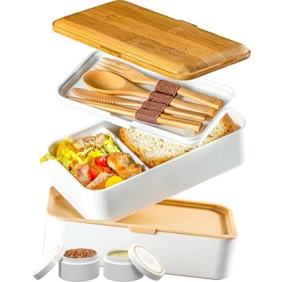 Imagen de Umami Fiambrera Para Comida De Trabajo, Bento Lunch Box Japonés, Con 4 Compartimentos, Cubiertos, Recipientes Salsa, Caja Almuerzo Sin BPA, Apta Microondas, Porta Alimentos 100% Hermética