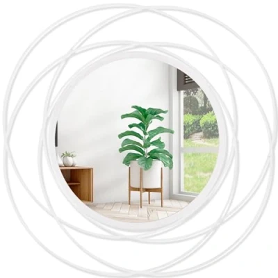 Imagen de HLFMVWE espejo circular dorado para pared con marco de alambre metal hierro, montado en la decoración del hogar, sala estar, dormitorio, baño, entrada, pequeño