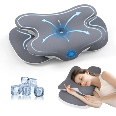 Imagen de JINXIA Almohada de Espuma Viscoelástica, para el Cuello, Ortopédica Ergonómica Soporte Cuello Personas Que Duermen Lado, Boca Arriba y Abajo