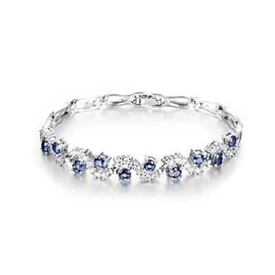 Imagen de Crystalline Azuria Mujer 18ct Chapado en Oro Blanco Zafiro simulado Azul Cristales de Zirconia Pulsera 19 cm para y Niña