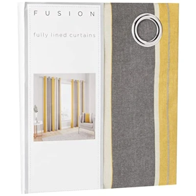 Imagen de Fusion Cojín de Rayas Whitworth, 100% algodón Poliéster., Ocre, Curtains: 46&quot; Width x 54&quot; Drop (117 137cm)