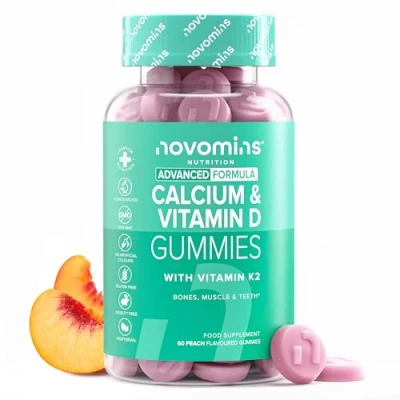 Imagen de Novomins Gominolas Calcio Vitamina D 400 mg de Vegetarianas, Sin Gluten Multivitaminas y K2 Músculos Huesos Sanos
