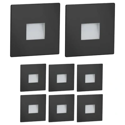 Imagen de ledscom.de 8 LED luz de escalera/luz pared empotrada FOW para interior y exterior, downlight, angular, negro, 85 x 85mm, blanco frío