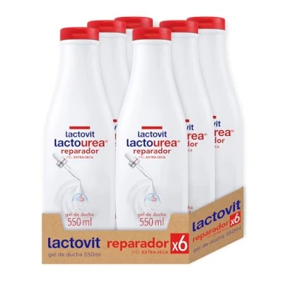 Imagen de Lactovit Gel de Ducha Reparador Lactourea, Hidrata, Nutre y Repara, Piel Fuerte Joven, Textura Cremosa, con Protein Calcium para Pieles Muy Secas o Extra Juego 6 x 550 ml