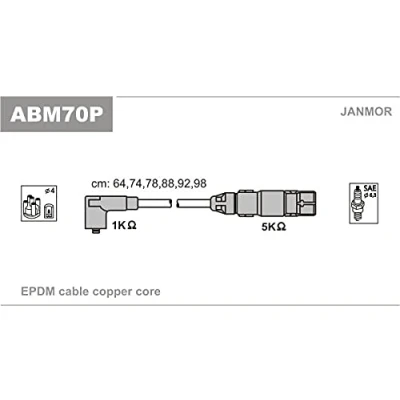 Imagen de JANMOR ABM70P Juego de Cables Encendido VOLKSWAGEN: GOLF 3, Passat B3/B4 Berlina, Vento