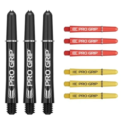 Imagen de Target Darts Flechas Pro Grip Juego de 9 3 Colores, Negro/Amarillo/Rojo Intermedio, 41mm Plumas para Dardos, Accesorios Dardos Profesionales, Multipack 2BA con Anillas