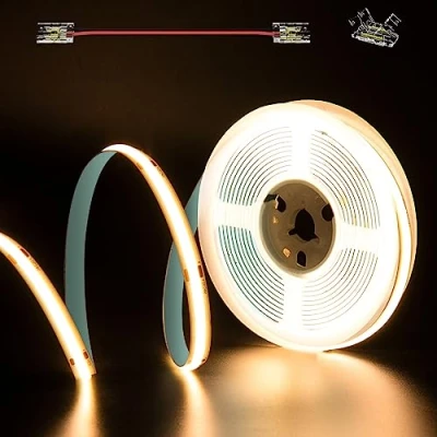 Imagen de PAUTIX Tira de LED Cob blanco cálido 2700K DC24V, 5m 480LEDs/M sin soldadura CRI90 para proyecto iluminación bricolaje en el hogar con conector 8mm(adaptador corriente no incluido)
