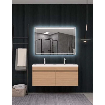 Imagen de Ledimex Espejo de baño LED Cuadrado Medida 90 x 80 cm Iluminado por con IRC &gt;80 Sensor antivaho on/Off Luz Fria Modelo Holanda