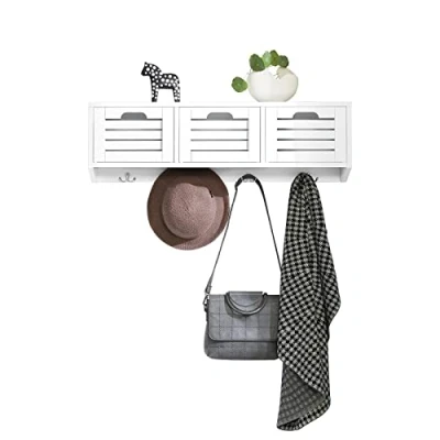 Imagen de SoBuy Perchero de Pared con 3 Cestas y 4 Ganchos Estante para Pasillo Entrada 80 x 20 25 cm FHK19 W ES