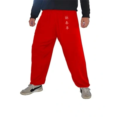Imagen de Pantalones de Kung Fu Tai Chi y Wing Chun para Hombre Mujer Amplio Agradable en Viscosa (XL, Color WC Rojo)