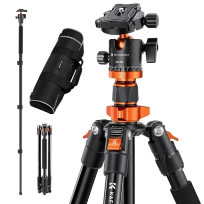 Imagen de K&amp;F Concept Trípode Cámara,158cm de Viaje en Aluminio con Monopié,Trípode Compacto Rótula Bola y Placa Liberación para Cámara DSLR Canon Nikon Sony K254A1+BH 28L(SA254M1)