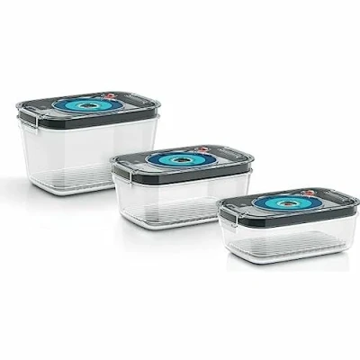 Imagen de BOSCH 3 boites de conservation sous vide hermetiques : 0,7L, 1,0L et 1,5L Bac degouttement Indicateur jour mois Trita