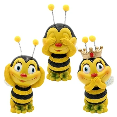 Imagen de Dekohelden24 Juego de 3 Figuras Decorativas Abejas, diseño no Ver, Escuchar, Hablar, decoración jardín, poliresina, tamaño: L/B/H Aprox. 5 x 6 12 cm