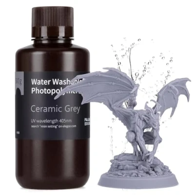 Imagen de ELEGOO Resina Lavable con agua Mejorada 2.0, Rápida para Impresora 3D Menor Contracción y Mayor Precisión LCD/DLP/SLA/3D Gris 500g