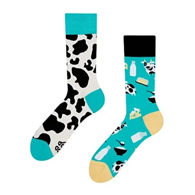 Imagen de Dedoles Calcetines Unisex Hombre Mujer y Niños Algodón muchos diseños divertidos diferente izquierda derecha, color: Turquesa, diseño: Vaca, tamaño: 35 38