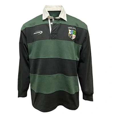 Imagen de Lansdowne Four Provinces Camiseta de rugby Irlanda bordada a rayas, Rayas verdes y negras, 46