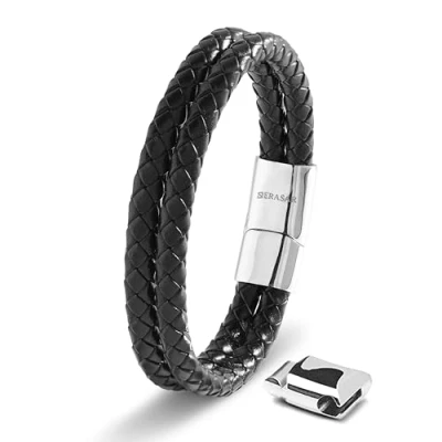 Imagen de SERASAR 17cm Plata Pulsera de Cuero Hombre Chico Pulseras Hombres Brazalete Brazaletes Pulso Muñequera Muñequeras Bisuteria Bisutería Joyeria Nudos Cuerda Cuerdas Bracelet Men Jewellery Unisex Ancha