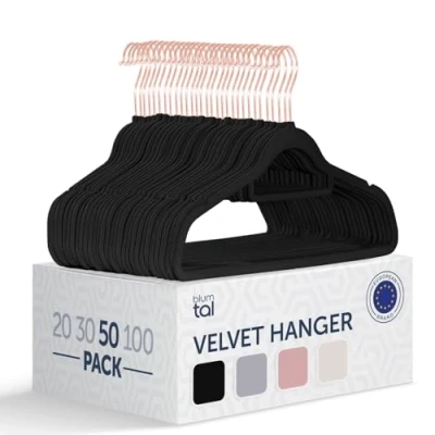 Imagen de Blumtal Perchas de Terciopelo Antideslizantes Percha giratoria 360 para Abrigos, Trajes, Camisas y Pantalones, Paquete 50 Unidades, Oro Rosa/Negro