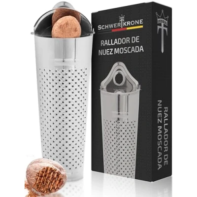 Imagen de Schwertkrone rallador de nuez moscada 11 cm acero inoxidable, práctico con almacenamiento, para nueces moscadas, cáscara limón y otros.