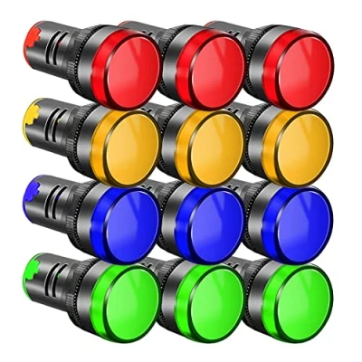 Imagen de Gebildet 12Piezas 22mm LED Luz Indicadora de Encendido, Indicador Piloto, Panel AC/DC 12 24V 20mA, Flash (Rojo/Amarillo/Azul/Verde, Cada Color 3pcs)