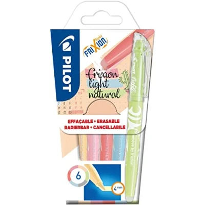 Imagen de Pilot FriXion Light Natural 1 funda de 6 marcadores naturales borrables, rosa, amarillo, púrpura, azul, naranja, verde
