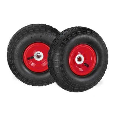 Imagen de Relaxdays Set 2 Ruedas Carretilla 4.1/3.5 4, Neumáticos de Recambio, Eje 16mm, hasta 136 kg, 260x85mm, Negro Rojo