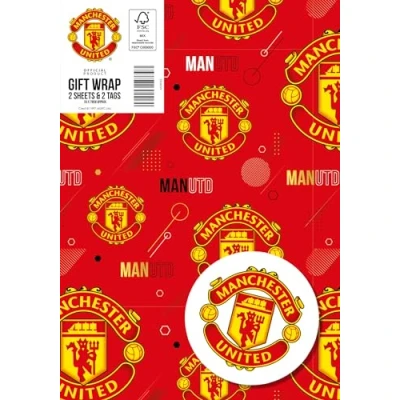 Imagen de DANILO PROMOTIONS LIMITED Manchester United papel de regalo, 2 hojas, etiquetas, regalo Man