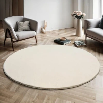 Imagen de the carpet Relax Alfombra Moderna y mullida de Pelo Corto, para salón, Parte Inferior Antideslizante, Lavable hasta 30 Grados, Muy Suave, Crema, 160 cm Redondo