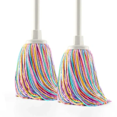Imagen de Happy Rainbow Pack 2 fregonas de Microfibra reciclada Super absorbentes con Rosca Universal Cabezal Extragrande 22 cm sostenibles y Resistentes para Limpieza Suelos hogar