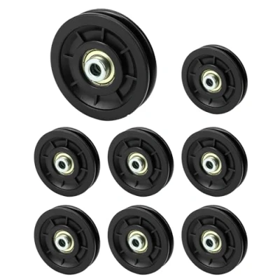 Imagen de QWORK® 8 Piezas Polea Gimnasio de 90 mm, Rueda Nylon Universal para Equipos Fitness, Carga Máxima 450 kg, Adecuada Cuerdas hasta 7 mm