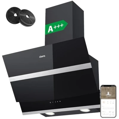 Imagen de CIARRA ASB6736N Campana Extractora 60 cm 650 m3/h A+++ Touch Control con Filtro de Carbón CBCF003 Recirculación 4 Niveles Potencia Cmapana Cristal Negro
