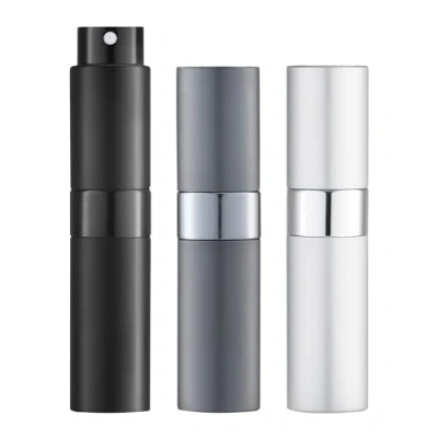 Imagen de Toureal 8ML Atomizador Perfume (3 Piezas) Bote Spray Pulverizador Vacía, Dosificador para Colonia (Negro, Gris Profundo, Plata)