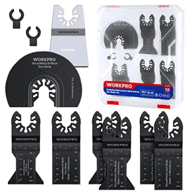 Imagen de WORKPRO Cuchillas de Sierra Oscilante 10 piezas, Hojas Corte para Herramientas Oscilantes Multifunción, Accesorios Multiherramienta Universal Cortar Madera, Clavos, Metal