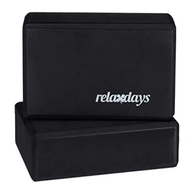 Imagen de Relaxdays Pack de 2 Bloques Yoga, Gomaespuma, Accesorios para Hacer Ejercicio, Antideslizantes, 8 x 23 15 cm, Negro