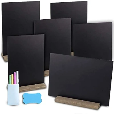 Imagen de 6 Piezas Mini Pizarra de Madera con Pizarras Negras Pequeñas Doble Cara Soporte para Bodas, Cumpleaños, Bar y Decoración Eventos Fiesta (6 x 9 pulgadas)