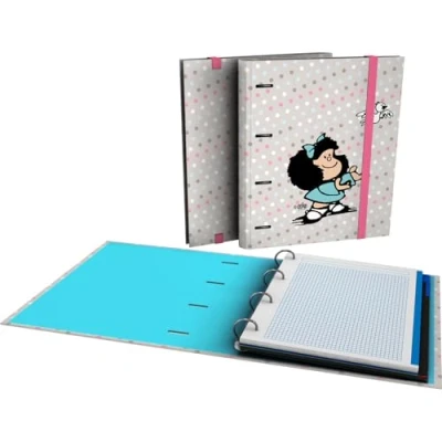 Imagen de Grafoplas Carpeta A4 con Anillas Troqueladas Recambio y Separadores, Mafalda Bird, Hojas 90g Cuadriculadas 5x5 Borde Color, Sobre Transparente, Carpebook, Perfecto Material Escolar