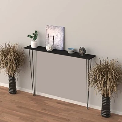 Imagen de [en.casa] Mesa Consola de Entrada con Patas Horquilla para Salón Recibidor Tablero en MDF y Estructura Metálica 120 x 18 82 cm Negro