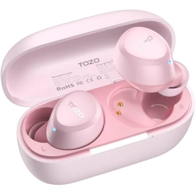 Imagen de TOZO Auriculares Inalámbricos, A1 Mini Bluetooth 5.3 con HD Micrófono, Cascos Inalambricos Sonido Inmersivo, Reproducción 30H, (Compatible para Orejas pequeñas), Rosa Dorado
