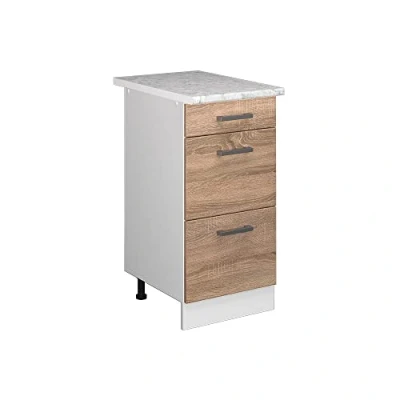 Imagen de Vicco Mueble bajo de Cocina R Line, Sonoma/Blanco, 40 cm con cajones y encimera