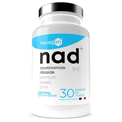 Imagen de NAD+ Nicotinamide Riboside Chloride 300mg +1 Mes de Cura Contra la Edad y Fatiga, NAD Booster Polvo Puro, 30 Cápsulas Grado Farmacéutico Vegano Hexagon