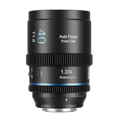 Imagen de SIRUI lente anamórfica T1.8 1.33X de 40 mm, enfoque automático S35 para cámaras montaje E, A6500, A6700, FX3/30, serie ZV A7, A9/9II (destello azul)