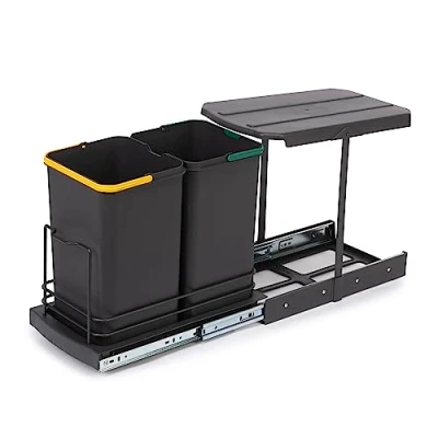Imagen de EMUCA Contenedores de Reciclaje Recycle para Cocina, 2 x 12 L, fijación Inferior y extracción Manual/automática, Plástico Gris Antracita, 1 und