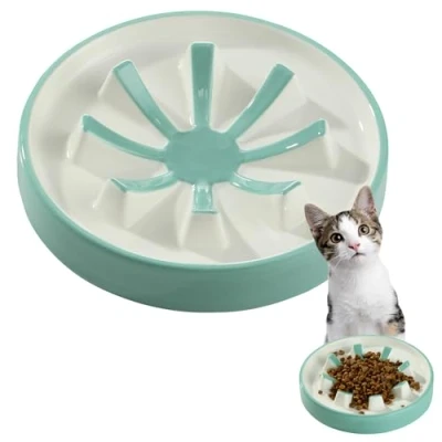 Imagen de Navaris Comedero Antivoracidad Perro Cuenco para Perros Bowl de Cerámica Ayuda a Comer Despacio Prevenir Vómitos y Perder Peso Apto Lavavajillas Azul