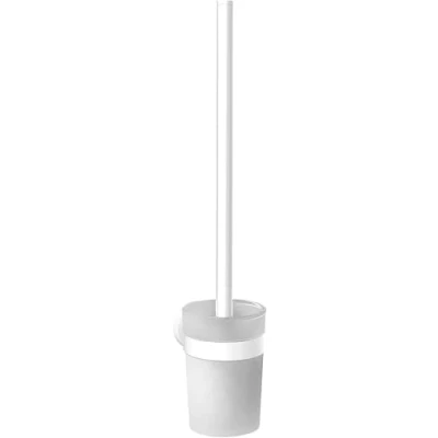 Imagen de Emco Round Escobilla de Inodoro con Soporte y Mango Metal Recipiente plástico, Color Blanco Mate