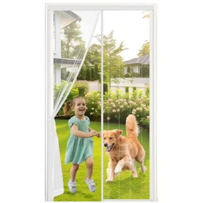 Imagen de MYCARBON Mosquitera Puerta Magnética, Cortina Exterior 90x230 cm, Cinta Adhesiva de 3,8 cm Ancho, Cierre Magnético Automático, Fácil Instalar, Blanco