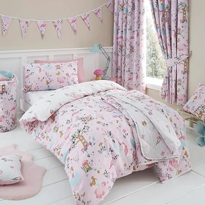 Imagen de Happy Linen Company Niñas Niños Bosque Encantado Unicornio Rosa Doble Reversible Suave Cuidado Fácil Ropa De Cama Funda Nórdica Edredón Juego con Fundas Almohada