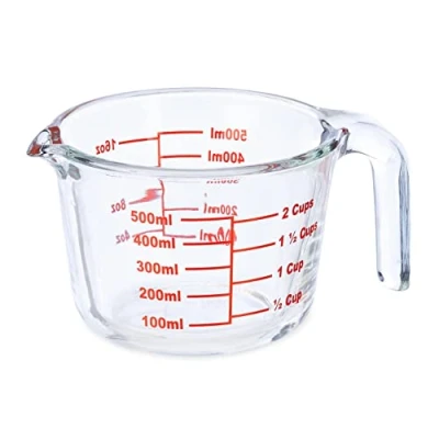 Imagen de Relaxdays Vaso Medidor Cristal, 500 ml, Resistente al Calor, Apto para Microondas, Escala en oz, Cups, Transparente
