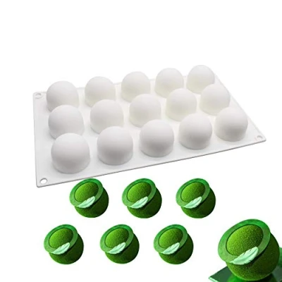 Imagen de XiaoShenLu moldes esfericas, molde pastel 3d para postres pudín chocolate, 15 cavidades Forma de medio esféricos, blanco