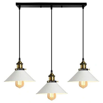 Imagen de iDEGU 3 Luces Lámpara Colgante Industrial, 22cm de Techo Vintage Diseño Edison Retro Tulipas Metal Blanco Lámparas Araña E27 Iluminación Para Cocina, Comedor, Salón (Barra)