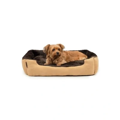 Imagen de lionto Cama para Perros con cojín Reversible y Base Antideslizante, Mascotas Entrada Baja Gatos, 75x60 cm, Acogedor, Beige/marrón